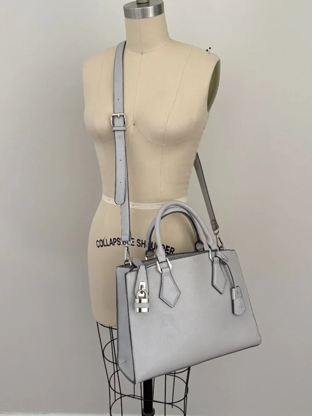 Charming Charlie Faux Leather Grey Crossbody Handbag Tote Satchel Lock City Chic